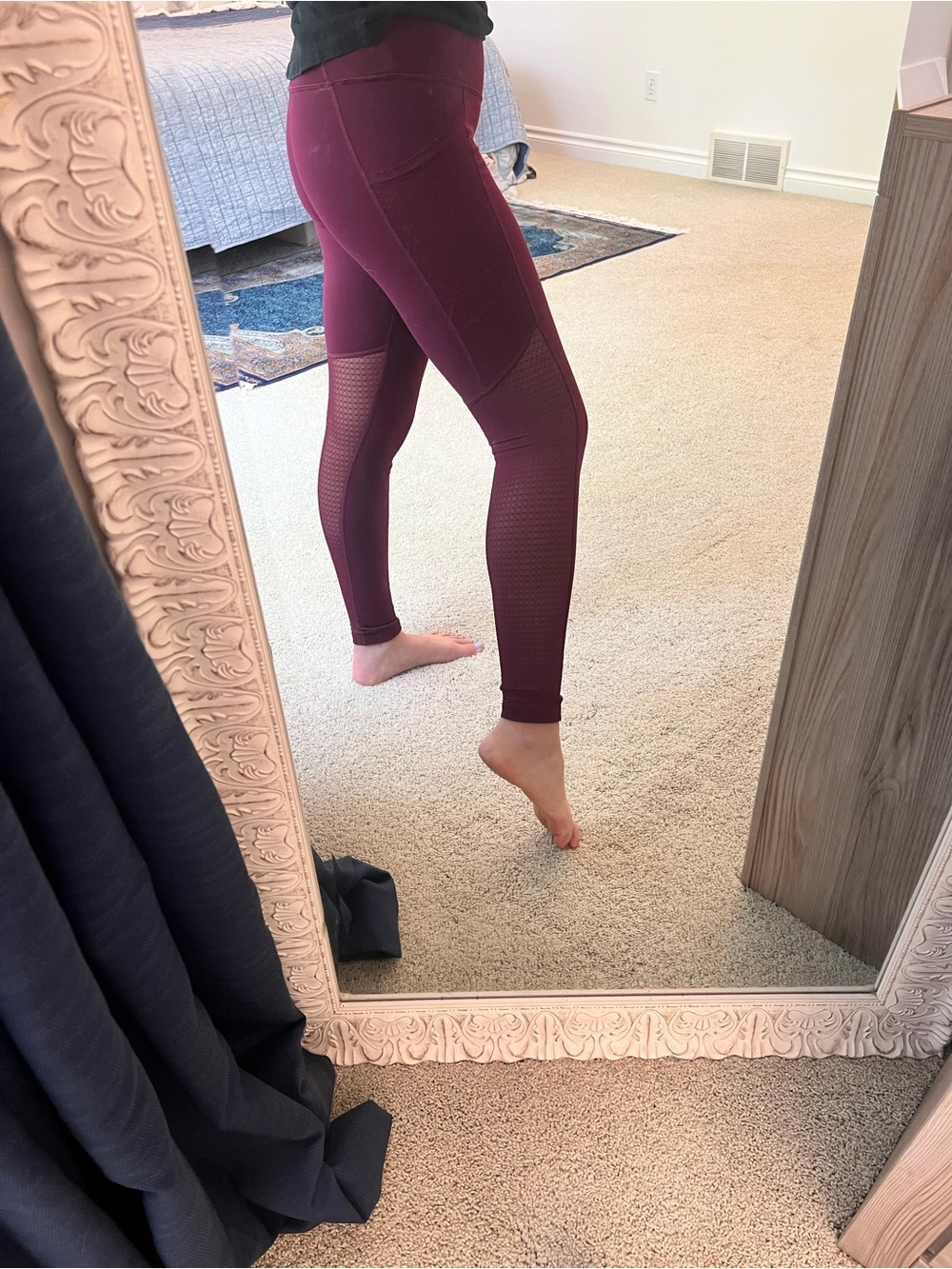 Burgundy Athletic Leggings - Textured Side Panels